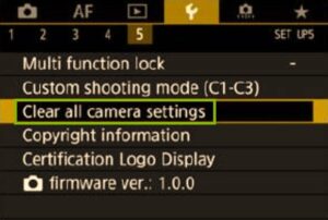 Canon 5D Mark IV to factory settings - clear