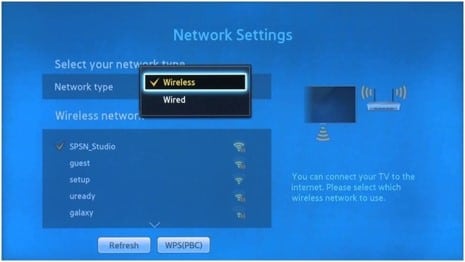 Connect Samsung TV to WiFi - select wifi network type