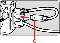 how to connect canon eos r to computer - plug the cord into specific terminal