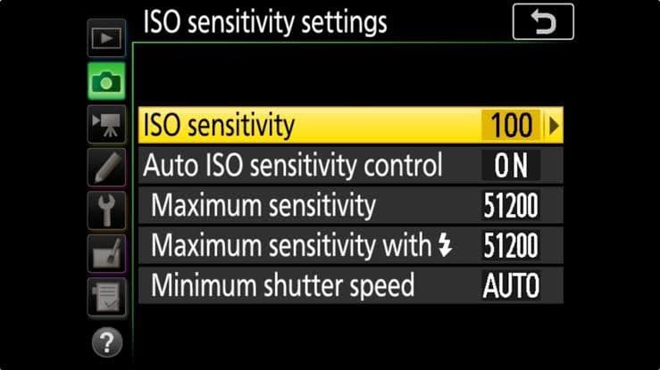 Nikon D500 Portrait settings - ISO sensitivity