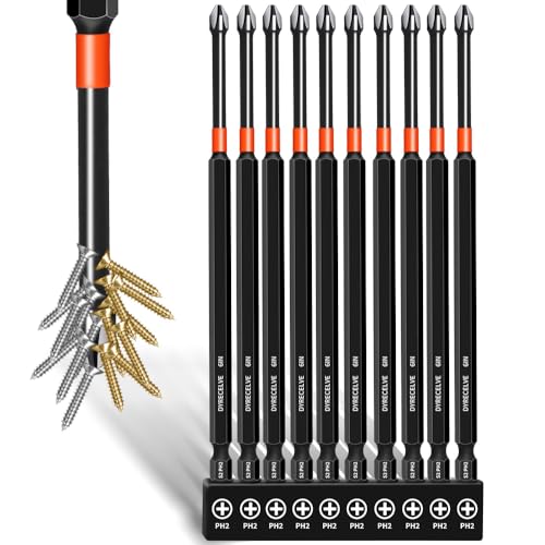 10-PCS 2 Phillips Bits 6 IN Long Phillips Bit, Profession Magnetic Phillips Impact Driver Bits #2, Phillips Head Drill Bits S2 Steel, Phillips Screwdriver Bits, Ph2 Bits Phillips Bit Set 1/4 Hex-Shank