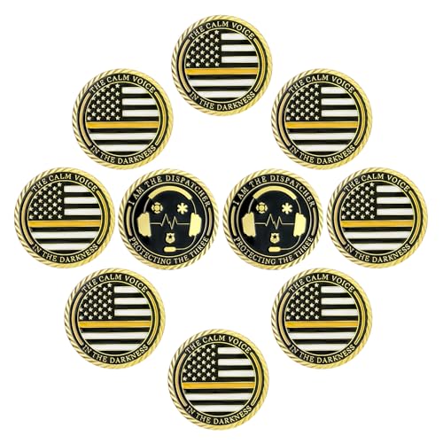 10Pcs Thin Gold Line Challenge Coins Bulk Pack Emergency Dispatchers First Responder Thank You Coin Gifts
