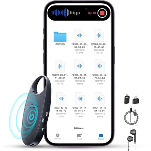 128GB (1600 Hour) Digital Voice Activated Recorder with Playback, 4-in-1 Mini Magnetic Keychain Audio Recorder with AI Noise Cancelling, Small Voice Device for Lectures, Meetings