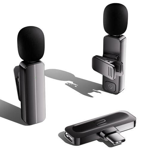 2 Pack Wireless Mini Lavalier Lapel Microphone for iPhone 15,Android Phone - 80ft Cordless Clip on Dual Mics with Noise Reduction 5H Working Time for Video Recording Vlogging, YouTube, Interview