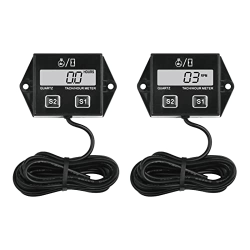2 pieces Runleader Digital Hour Meter Tachometer, Maintenance Reminder, Battery Replaceable, Automatically Shutdown, Use for ZTR Lawn Mower Tractor Generator Marine Snowmobile