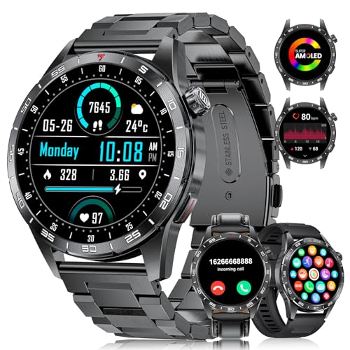 2024 Smart Watches for Men with 3 Straps/1.43'' Amoled Display Smartwatch,Bluetooth Call,110+ Sport Modes,40 Days Battery,IP68 Waterproof Fitness Tracker with Heart Rate/Sleep Monitor for iOS Android