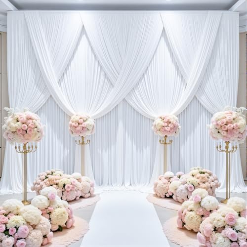 20ft x 12ft White Backdrop Curtains Panels for Party Wrinkle Free Fabric Backdrop Drapes Decorations Cloth for Wedding Baby Shower Photography Engagement Bridal Shower Gender Reveal Background Curtain
