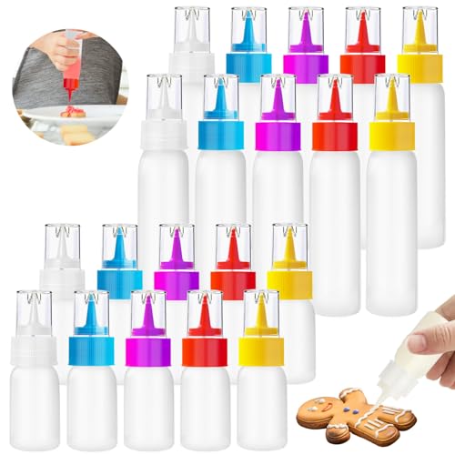 20pcs Squeeze Writer Bottles Set,Plastic Cookie Icing Bottles,10 Each (1 and 2 Ounce)Small Easy Squeeze Bottle for Cake Sugar Cookie Decorating Supplies,Food Coloring,Frosting,Arts and Crafts Kit