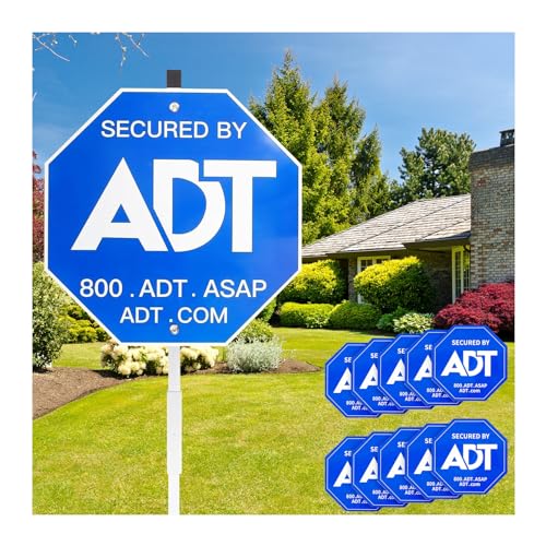 28" ADT Security Signs for Yard with Stake & 10 Pcs Window Stickers, 100% Aluminum Heavy Duty Weatherproof Home Security Signs
