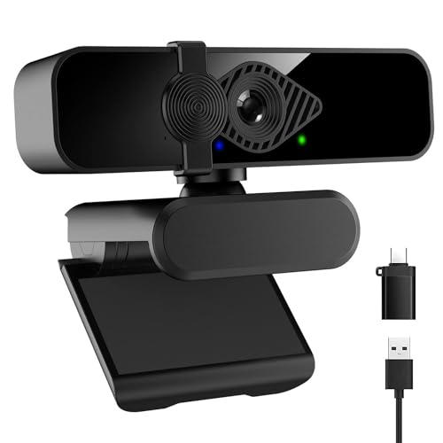 2K Ultra HD Webcam, Computer Camera, USB Webcam for PC Monitor Laptop Desktop - External Web Camera with Microphone, USB C adapter, Privacy Cover for Video Conferencing, Streaming & Online Learning