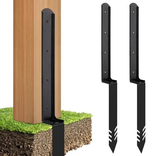 2PCS 2.55Ft Fence Post Repair - Heavy Duty Steel Fence Post Repair Stakes, Wooden Fence Post Repair Kit Fence Mender Anchor Ground Spike for Repairing Tilted Fence