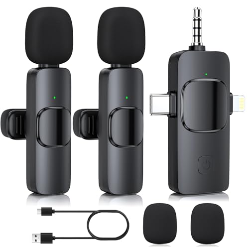 3 in 1 Wireless Lavalier Microphone for iPhone iPad Android Camera,USB C Microphone, Mini Microphone with Noise Reduction 6-Hour Battery,Lavalier Mic for video recording Interview Vlog YouTube