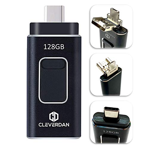 4-in-1 Android and iPhone 128GB Photo Stick USB 3.0 Flash Drive - Compatible with All Your Devices! iPhone iPad Samsung Pixel Moto PC Mac (Easy Backup & External Storage + Certified iOS App) Cleverdan