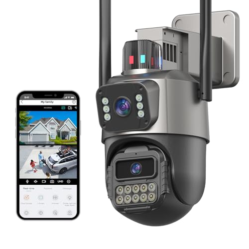 4K Security Camera Outdoor,Dual Lens Outdoor Cameras for Home Security,360 PTZ Outside WiFi Camera,Auto Tracking& Detection, 2-Way Audio,Night Vision,SD/Cloud Storage, No Month Fee,Corded Power
