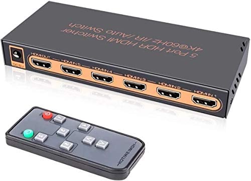 4K@60Hz HDMI Switch 5 Port Awakelion Premium 5 in 1 Out 4K HDMI Switcher with IR Remote Support Auto-Switch, HDMI 2.0,HDCP 2.2,UHD,HDR,Full HD,3D,1080P(Upgraded Version)…