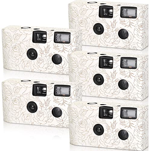 5 Pcs Disposable Camera for Wedding Bulk, Color Film Single Use Camera Bulk with Flash 34 mm Disposable Cameras One Time Camera for Gathering Wedding Travel (Rose)