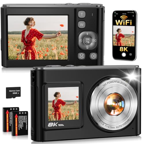 8K Digital Camera for Photography,96MP WiFi Dual Screens Vlogging Camera