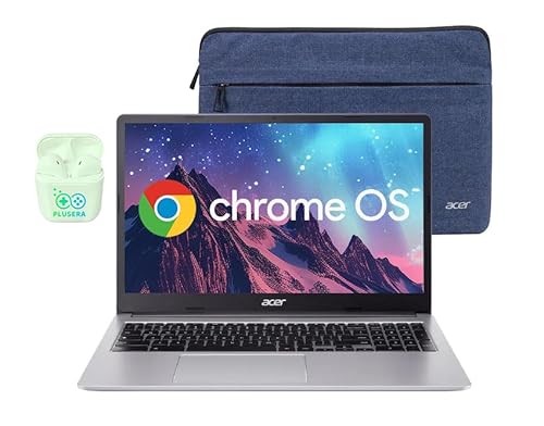 Acer 15.6” FHD Chromebook Laptop, 4GB RAM 576GB Storage (64GB eMMC+512GB SD Card), Dual-Core Intel Celeron Processor, Chrome OS, WiFi-6, USB-Type C, Long Battery Life, PLUSERA Earphones, Silver