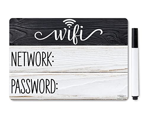 Aesthetic WiFi Password Sign Fridge Magnet, Rustic Wifi Sign with Marker & 2 Stickers, Portable Wifi Password Sign for Home & Guests, Magnetic Black White Wood Sign for Refrigerator, 6.5 x 4.5 inches