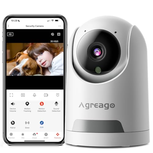 Agreago 2.5K Indoor Camera, 360° Pan/Tilt WiFi Security Camera for Home, 2-Way Audio, Motion Detection Pet Camera Baby Monitor Dog Camera w/Night Vision, 24/7 Cloud & SD Card Storage