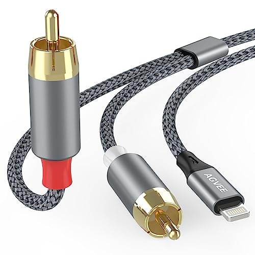 AGVEE 6.6ft MFi Certified Lightning to RCA Cable Audio Y Cord Adapter Converter for iPhone 14 13 12 11 XS XR X 8 7 iPad iPod to Car, Home Stereo Speaker Headphone, Amplifiers, HDTV, Gray