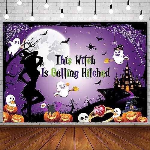 AIBIIN 7x5ft Halloween Bachelorette Party Backdrop This Witch is Getting Hitched Wedding Bridal Shower Party Decorations Boo Bat Ghost Spooky Let's Go Ghouls Photography Background Banner Photo Props