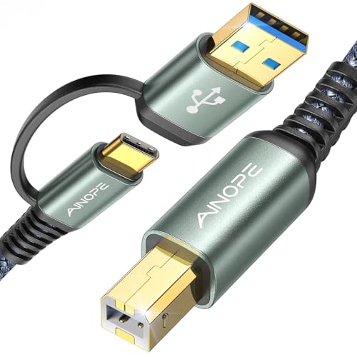 AINOPE Printer Cable 6.6 Feet, Printer USB Cable [Plug & Play] USB A&USB C to USB-B 2.0 for MacBook Pro, USB C MIDI Cable New-Nylon Braided Never Rupture for Yamaha Casio Digital Piano MIDI Controller