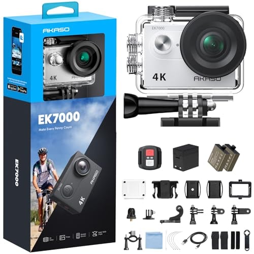 AKASO EK7000 4K30FPS 20MP WiFi Action Camera with EIS Ultra HD Underwater Camera 131FT Waterproof Camera Remote Control 4X Zoom Support External Microphone Silver