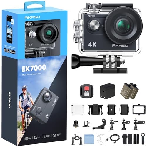 AKASO EK7000 4K30FPS 20MP WiFi Action Camera with EIS Ultra HD Underwater Camera 131FT Waterproof Camera Remote Control 4X Zoom Support External Microphone Black