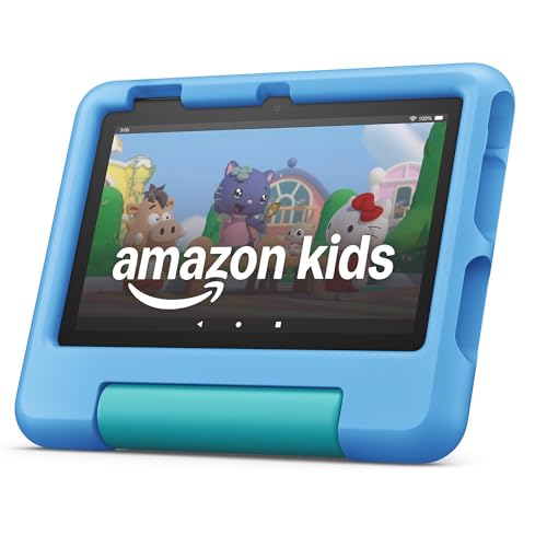 Amazon Fire 7 Kids tablet, ages 3-7. Top-selling 7" kids tablet on Amazon - 2022. Ad-free content with parental controls included, 10-hr battery, 16 GB, Blue