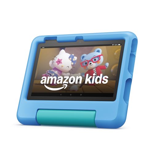 Amazon Fire 7 Kids tablet, ages 3-7. Top-selling 7" kids tablet on Amazon - 2022. Ad-free content with parental controls included, 10-hr battery, 16 GB, Blue