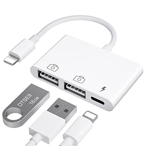 AMLLEN iPad to USB Adapter, USB for iPad, iPhone to USB Adapter Compatible iPhone/iPad,Plug N Play,Compatible with USB Flash Drive.Support iOS 16.