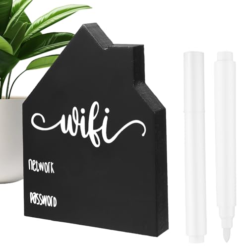 Andibro Wifi Password Sign for Home,Guest Password Wifi Sign,Wooden Freestanding Wifi Password Signs Table WiFi Pattern Sign Chalkboard Style House Shape Decor with Board Erasable Pen for Room(Simple)