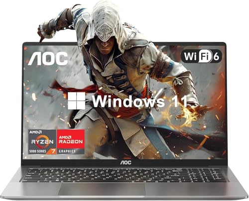 AOC Gaming Laptop with AMD Ryzen 7 5700U Processor(8C/16T, Up to 4.3GHz) 16.1“ FHD Display Laptop Computer with Backlit Keyboard, 16GB RAM 512GB NVMe SSD, WiFi 6, HDMI, USB3.2, Type-C, 53Wh Battery