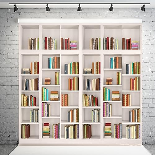 AOFOTO 6x6ft Modern School Bookcase Background Library Books Shelves Study Bookrack White Bookshelf Backdrop with Floor for Photography Students Teachers Portrait Photoshoot Vinyl Photo Studio Props
