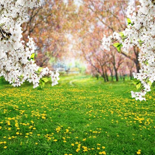 AOFOTO 6x6ft Spring Scenic Backdrop Sweet Flowers Photography Background Meadow Floral Blossoms Garden Florets Grassland Park Trees Kid Baby Portrait Photo Shoot Studio Props Video Wallpaper Drape