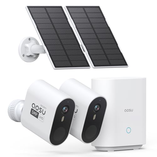AOSU 5MP Security Cameras Outdoor Wireless, 166° Ultra-Wide-Angle, Solar Powered Home Security Camera System with Color Night Vision, Spotlight, 32G Local Storage, Support 2.4G & 5G WiFi Router