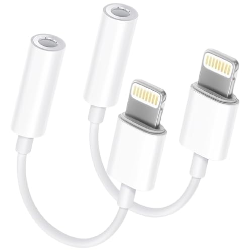 Apple MFi Certified 2 Pack Lightning to 3.5 mm Headphone Jack Adapter for iPhone Headphone Adapter AUX Audio Converter Dongle Compatible with iPhone 14 13 12 11 XS XR X 8 7 iPad iPod