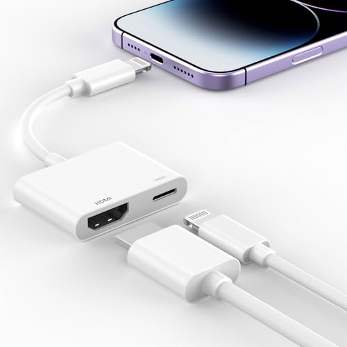 [Apple MFi Certified] Apple Lightning to HDMI Adapter for iPhone to TV, 1080P Lightning to Digital AV Adapter Sync Screen Connector with Charging Port for iPhone 14 13 12 11 Pro Max XS XR X 8 7 iPad