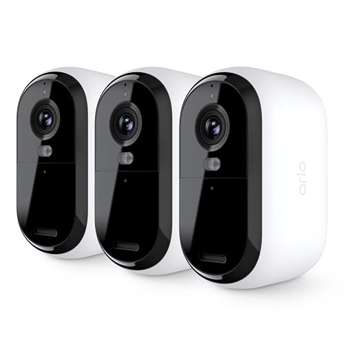 Arlo Essential Outdoor HD Security Camera (2nd Generation) – 3 Pack – 1080p HD Video, Outdoor & Indoor Wireless Camera, Integrated Spotlight, Color Night Vision, DIY Setup, White – VMC2350​
