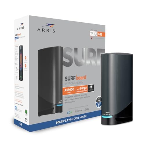 ARRIS (G36) - Cable Modem Router Combo - Fast DOCSIS 3.1 Multi-Gigabit WiFi 6 (AX3000), Approved for Comcast Xfinity, Cox, Spectrum & More, 1.2 Gbps Max Speeds , 4 OFDM Channels