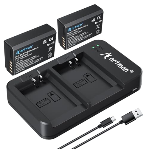 Artman LP-E10 Battery and USB Dual Battery Charger for Canon EOS Rebel T7 T6 T5 T3 T100, Kiss X50 Kiss X70 EOS 1100D/1200D/1300D/2000D Digital Cameras(2-Pack 1600mAh)