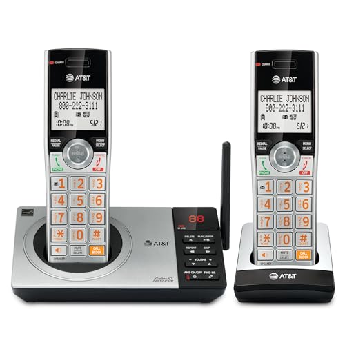 AT&T CL82207 DECT 6.0 2-Handset Cordless Phone for Home with Answering Machine, Call Blocking, Caller ID Announcer, Intercom and Unsurpassed Range, Silver