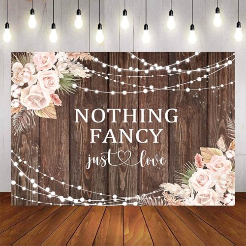 Aumeko Rustic Wedding Backdrop Rustic Nothing Fancy Just Love Bridal Shower Background Wood Boho Floral Lighting Wedding Backdrops for Photography (7x5ft)