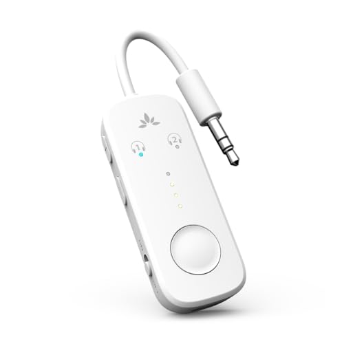 Avantree Relay - Premium Airplane Bluetooth 5.3 Adapter, Supports 2 AirPods or Headphones with aptX-Low Latency - 3.5mm AUX Jack Wireless Audio Transmitter for Planes, Travel, Airline, TV, Gym, Tablet