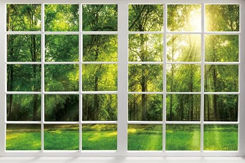 AWERT 5x3ft Spring Scenery Backdrops for Photography Natural Landscape Grassland Summer Wonderland Window Landscape Backgrounds for Photo Shoot Wedding Bridal Props Baby Shower Party Supplies