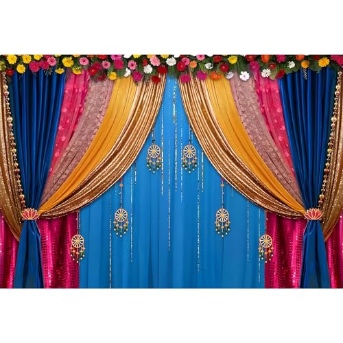 Baocicco 10x7ft India Style Backdrop Photography Curtain Flower Garland Photography Background India Hindu Wedding Traditional Banner Diwali Pooja Decorations for Bride Couple Portrait Props