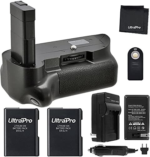 Battery Grip Bundle for Nikon D5300, D3300, D3200, D3100: Includes Vertical Battery Grip, 2-Pk EN-EL14 Long-Life Batteries, Charger, Remote, Microfiber Cleaning Cloth