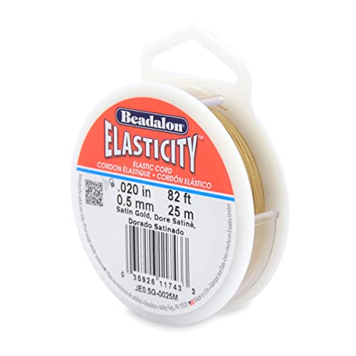 Beadalon Elasticity Stretch Cord, 0.5 mm / .020 in, Satin Gold, 25 m / 82 ft