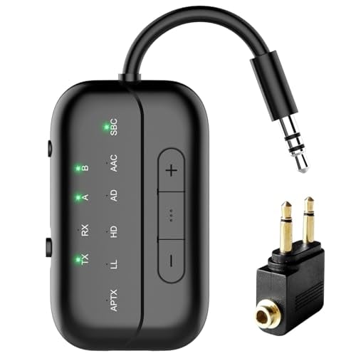 Beeitzie 2024 Upgraded Pro Bluetooth Transmitter Receiver,2-in-1 Airplane Bluetooth 5.4 Adapter for Flight,TV,PC,Gym,Switch,Supports to 2 AirPods/Headphones;Bluetooth Receiver for Car/Home Stereo